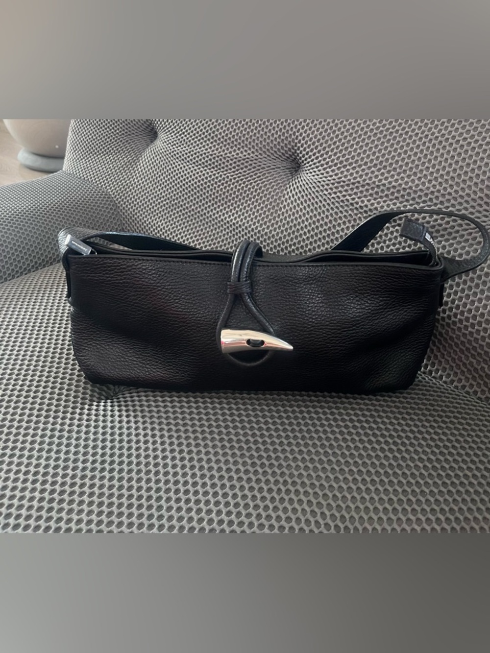 Burberry Black Leather  Y2K Nova Check Shoulder Bag with Silver Toggle Closure